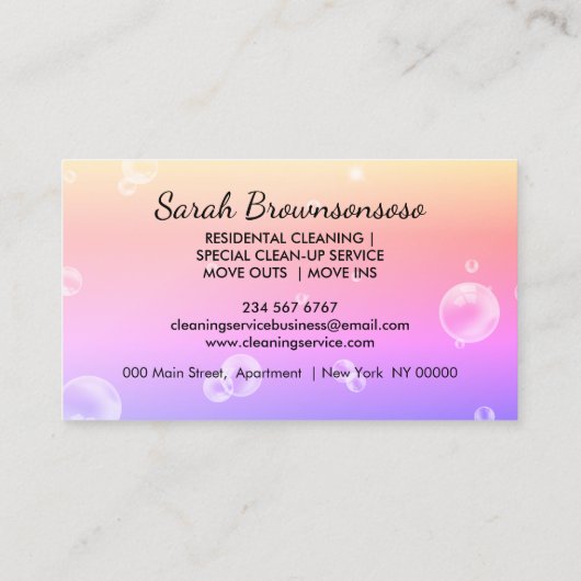 Gele Paarse Cartoon Dienstmeid Huis Schoonmaak Ser Visitekaartje (Achterkant)