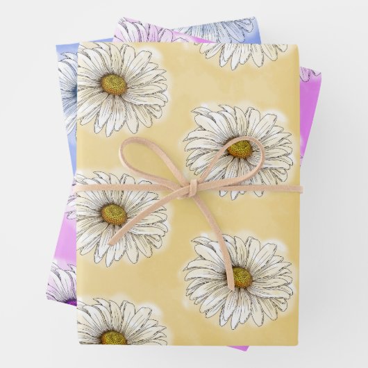 Gele Paarse en Blauwe Daisies Inpakpapier Vel (In situ)