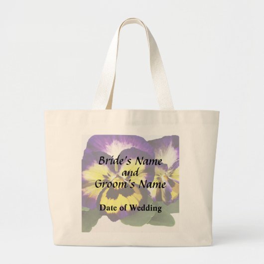 Gele Paarse en witte pansies Grote Tote Bag (Voorkant)
