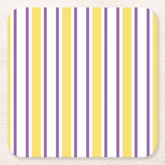 Gele, paarse en witte snoepjes strepen kartonnen onderzetters (Voorkant)