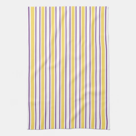 Gele, paarse en witte snoepjes strepen theedoek (Verticaal)