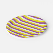 Gele, Paarse en witte strepen Papieren Bordje (Gekanteld)
