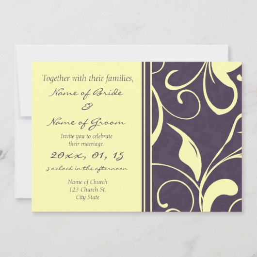 Gele Paarse Floral Elegant Wedding Invitations Kaart (Voorkant)