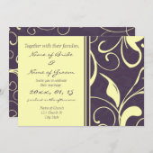 Gele Paarse Floral Elegant Wedding Invitations Kaart (Voorkant / Achterkant)