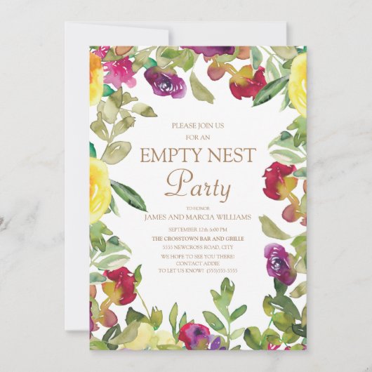 Gele Paarse Floral Sage Green Empty Nest Party Kaart (Voorkant)