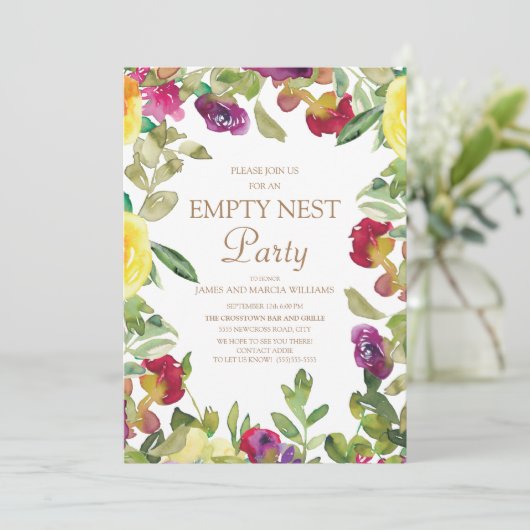 Gele Paarse Floral Sage Green Empty Nest Party Kaart (Staand voorkant)