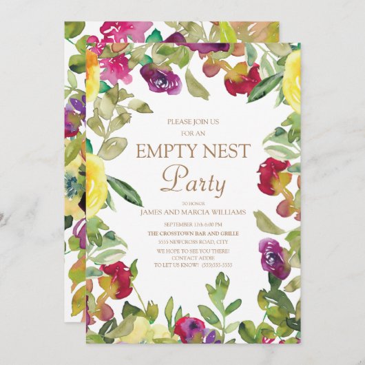 Gele Paarse Floral Sage Green Empty Nest Party Kaart (Voorkant / Achterkant)
