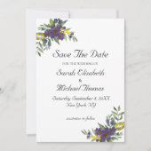 Gele Paarse Floral Wedding Save the Date Card (Voorkant)