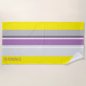 Gele paarse grijze strepen - gepersonaliseerd strandlaken (Voorkant)