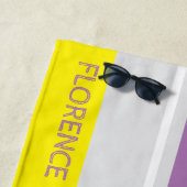 Gele paarse grijze strepen - gepersonaliseerd strandlaken (In situ)