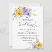 Gele Paarse Lavendel Boho Rustieke Bloemen Bruilof Kaart (Voorkant)