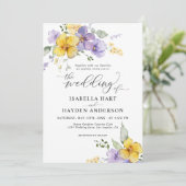Gele Paarse Lavendel Boho Rustieke Bloemen Bruilof Kaart (Staand voorkant)