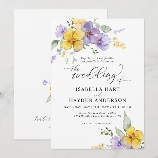 Gele Paarse Lavendel Boho Rustieke Bloemen Bruilof Kaart (Voorkant / Achterkant)