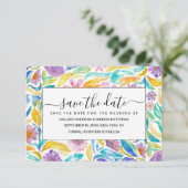 Gele Paarse Lente Waterverf Flowers Leaves Save The Date (Staand voorkant)