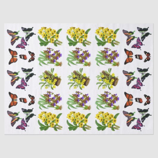  gele Paarse orchidee Oranje roze vlinder Tissuepapier (Voorkant)