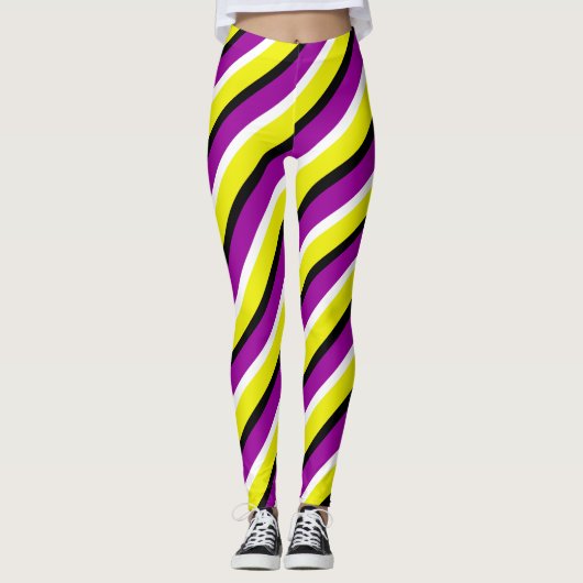 Gele Paarse strepen Leggings (Voorkant)