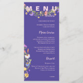 Gele Paarse Wildbloemen Bruiloft Menu (Voorkant)
