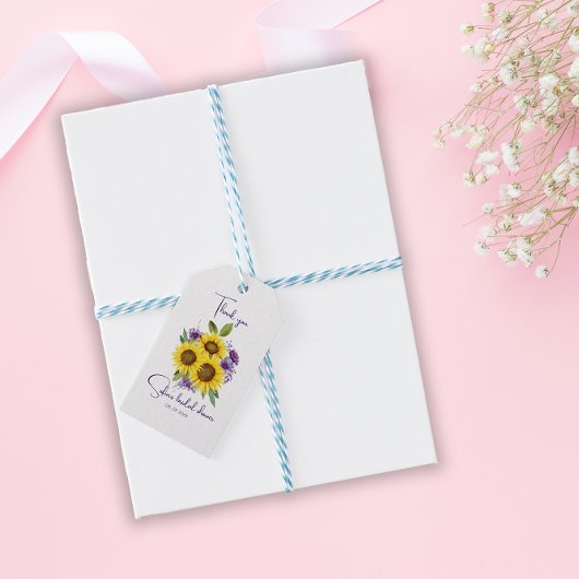 Gele paarse wilde bloem zonnebloem aquarel cadeaulabel
