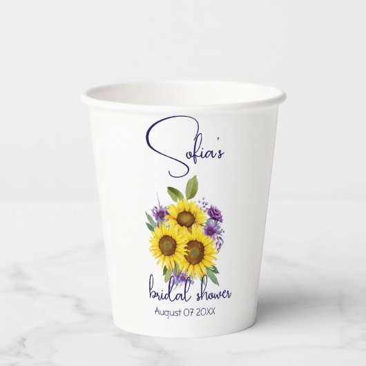 Gele paarse wilde bloem zonnebloem aquarel  papieren bekers (Achterkant)