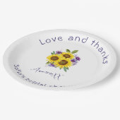 Gele paarse wilde bloem zonnebloem waterverf papieren bordje (Gekanteld)