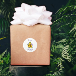 Gele paarse wilde bloem zonnebloem waterverf ronde sticker