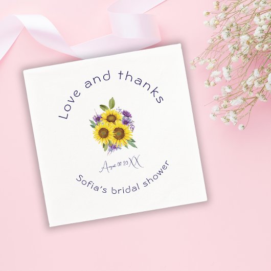 Gele paarse wilde bloem zonnebloem waterverf servet