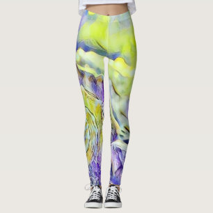 Gele paarse zeeschelp in schuimende zeeen waterver leggings