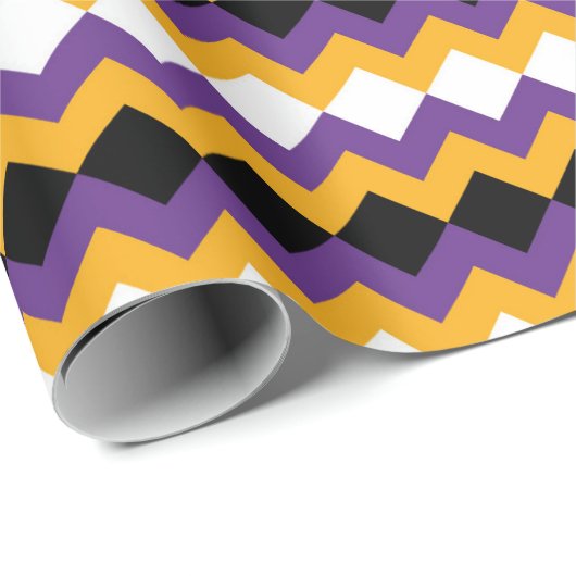 Gele, Paarse, zwarte en witte Zigzag Chevron Cadeaupapier (Rol Hoek)
