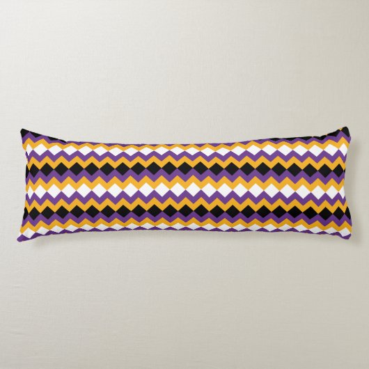 Gele, Paarse, zwarte en witte Zigzag Chevron Lichaamskussen (Voorkant)