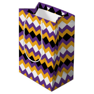 Gele, Paarse, zwarte en witte Zigzag Chevron Medium Cadeauzakje