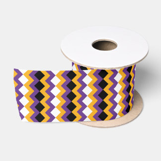 Gele, Paarse, zwarte en witte Zigzag Chevron Satijnen Lint