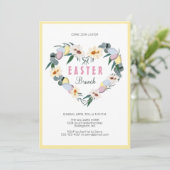 Gele paasboten bloemen Heart Wreath Brunch Kaart (Staand voorkant)