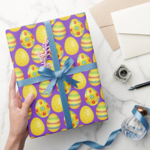 Gele paaseieren op Paars Cadeaupapier