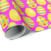 Gele paaseieren op warmroze cadeaupapier (Rol Hoek)