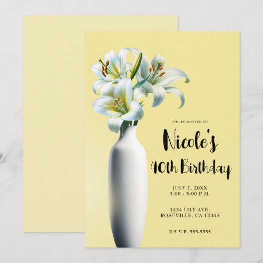 Gele Paaslelies Vaas Bloemrijke Verjaardagsfeest Kaart (Voorkant / Achterkant)