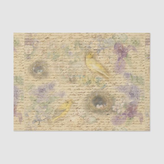 Gele paasvogels decoupage papier (Voorkant)