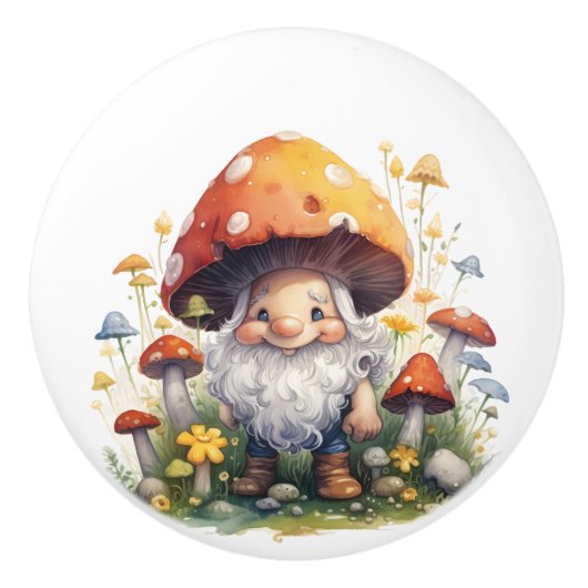 Gele paddenstoelgangster keramische knop (Voorkant)