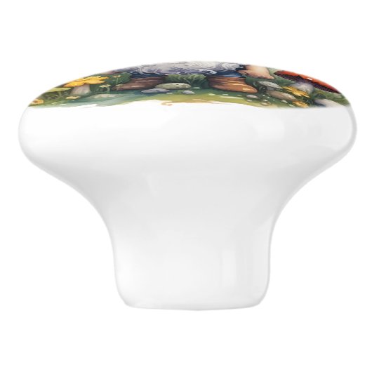 Gele paddenstoelgangster keramische knop (Zijkant)