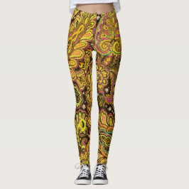 Gele paisley-design op zwart leggings