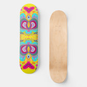 Gele Paisley Roze Hart Kaleidoscoop Skateboard (Voorkant)