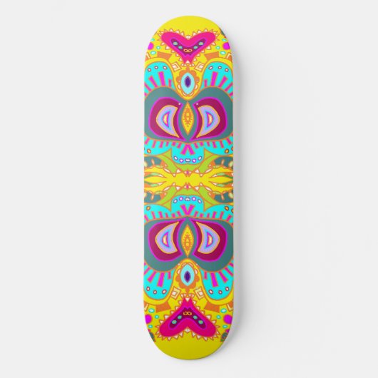Gele Paisley Roze Hart Kaleidoscoop Skateboard (Voorkant)