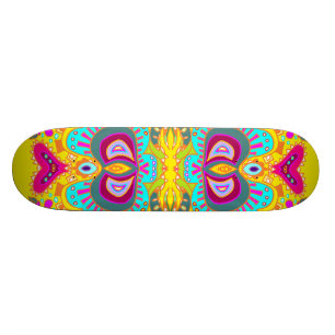 Gele Paisley Roze Hart Kaleidoscoop Skateboard