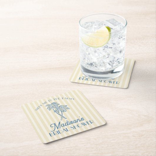 Gele Palm Lente Pastel Strand Bruidsdouche Kartonnen Onderzetters (Insitu)