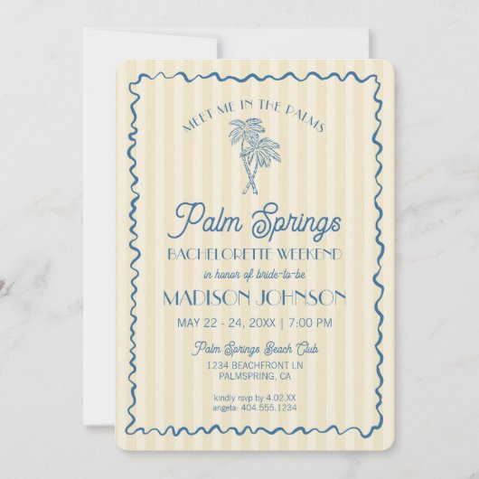 Gele Palm Lente Pastel Strand Bruidsfeest Activite Kaart (Voorkant)