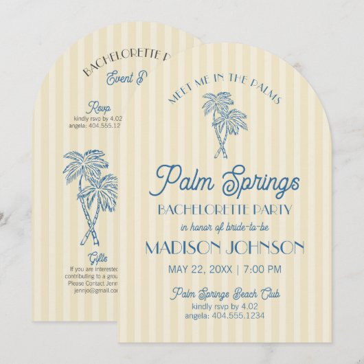 Gele Palm Spring Pastel Beach Bachelorette Party Kaart (Voorkant / Achterkant)