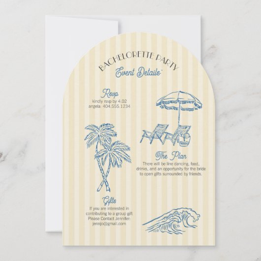 Gele Palm Spring Pastel Beach Bachelorette Party Kaart (Achterkant)