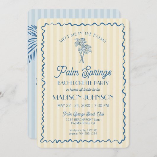 Gele Palm Spring Pastel Beach Bachelorette Party Kaart (Voorkant / Achterkant)