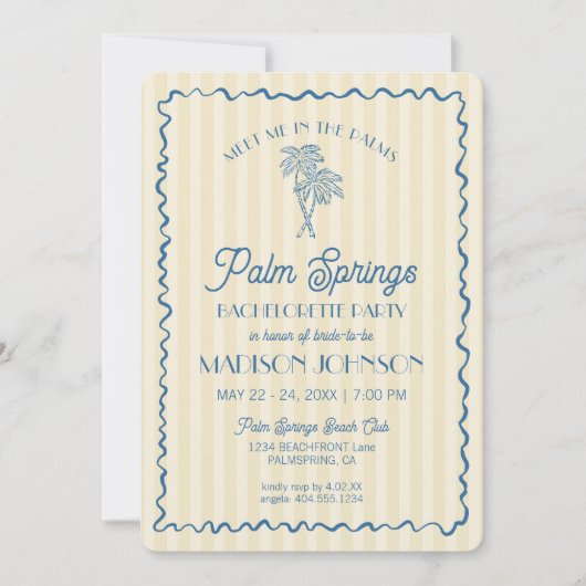 Gele Palm Spring Pastel Beach Bachelorette Party Kaart (Voorkant)