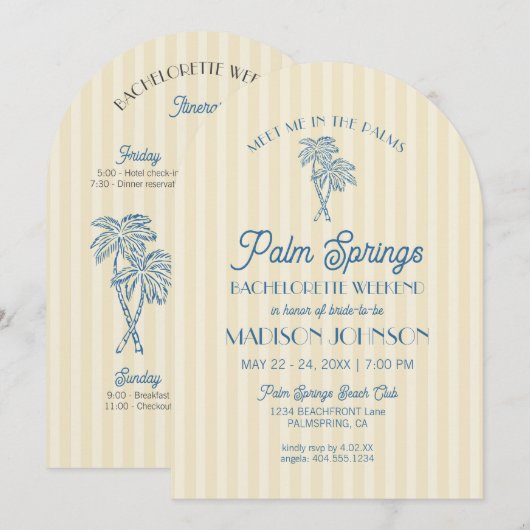 Gele Palm Spring Pastel Beach Bachelorette Party Kaart (Voorkant / Achterkant)