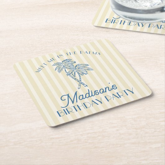 Gele Palm Spring Pastel Beach verjaardagsfeestje Kartonnen Onderzetters (Schuin)